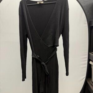H&M Black Ribbed Wrap Long Sleeve Sweater Dress